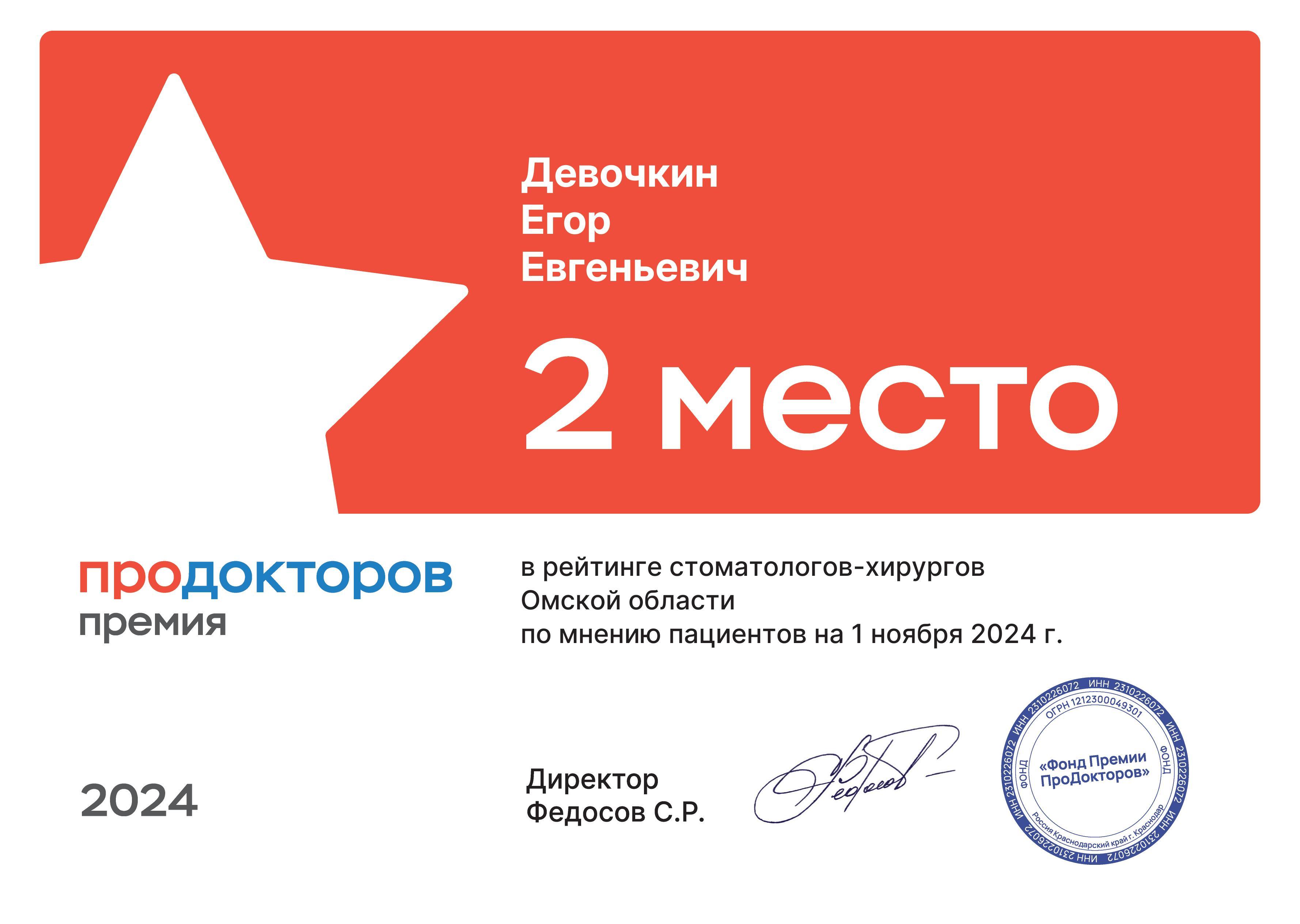 среди стоматологов-хирургов по версии Продокторов в 2024 г.