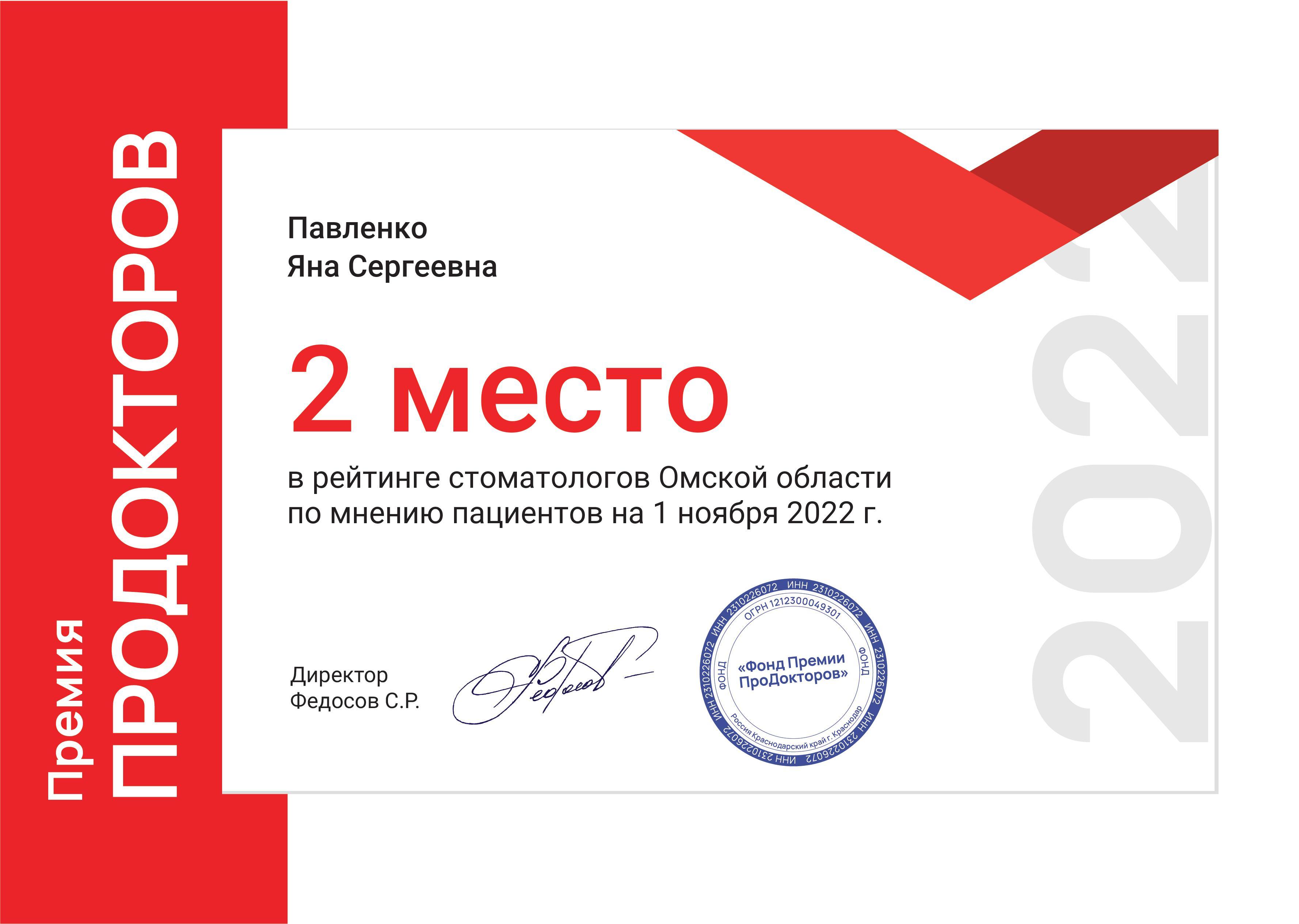 среди стоматологов по версии Продокторов в 2022 г.